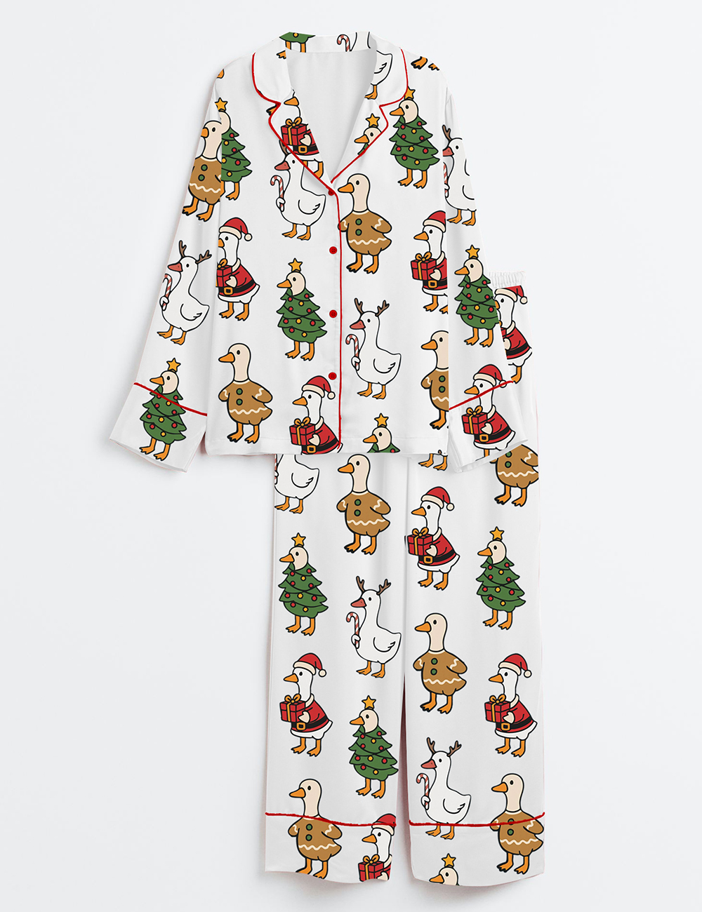 Women's Just A Jolly Goose Duck Christmas Long Sleeve Satin Pajamas Set