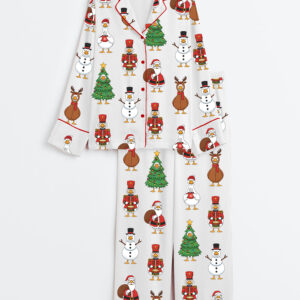 Women's Just A Jolly Goose Funny Christmas Geese Long Sleeve Satin Pajamas Set