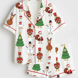 Womenâ€™s Just A Jolly Goose Funny Christmas Geese Short Sleeve Satin Pajama Set