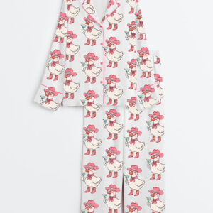 Womenâ€™s Just A Silly Goose Long Sleeve Satin Pajama Set