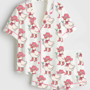 Womenâ€™s Just A Silly Goose Short Sleeve Satin Pajama Set