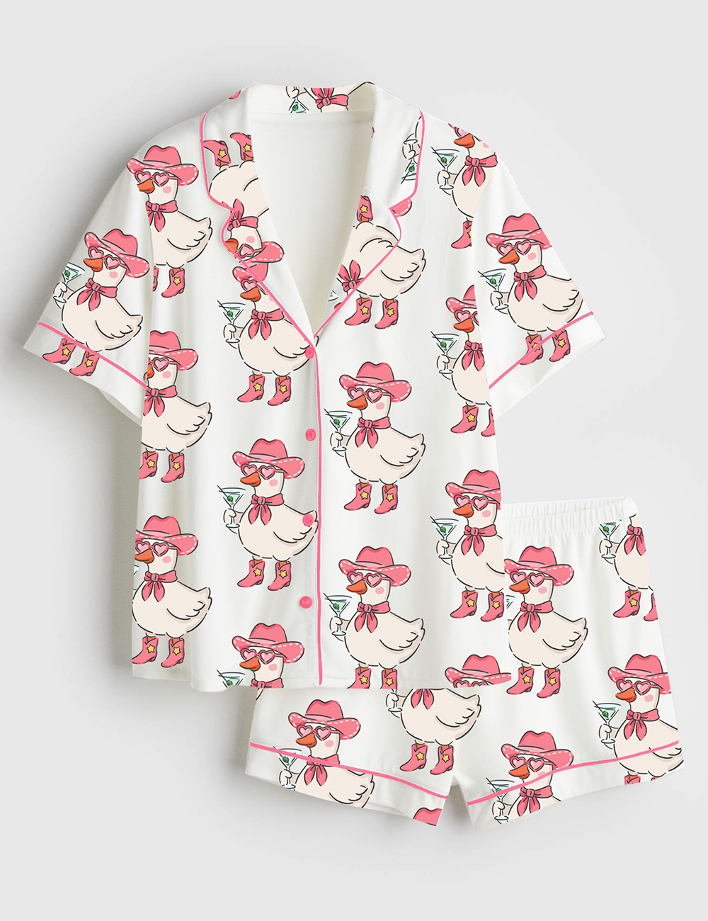 Womenâ€™s Just A Silly Goose Short Sleeve Satin Pajama Set