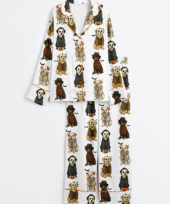 Women's Just A Spooky Paw Halloween Dog Halloween Characters Dog Lover Print Long Sleeve Satin Pajama Set