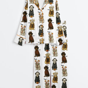 Womenâ€™s Just A Spooky Paw Halloween Dog Halloween Characters Dog Lover Print Long Sleeve Satin Pajama Set
