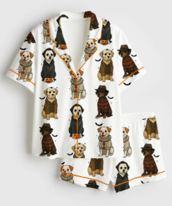 Women's Just A Spooky Paw Halloween Dog Halloween Characters Dog Lover Print Short Sleeve Satin Pajama Set