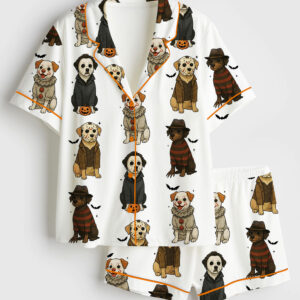 Womenâ€™s Just A Spooky Paw Halloween Dog Halloween Characters Dog Lover Print Short Sleeve Satin Pajama Set