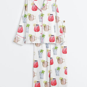 Womenâ€™s Kentucky Derby 2025 Drink Sign Oaks Lily Cocktails Sign Print Long Sleeve Satin Pajama Set