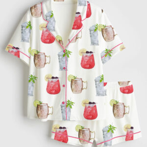 Womenâ€™s Kentucky Derby 2025 Drink Sign Oaks Lily Cocktails Sign Print Short Sleeve Satin Pajama Set