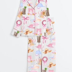 Women's Kentucky Derby Cowgirl Trip Western Long Sleeve Satin Pajama Set