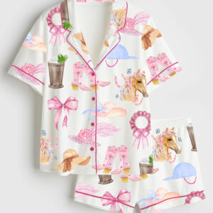 Women's Kentucky Derby Cowgirl Trip Western Short Sleeve Satin Pajama Set