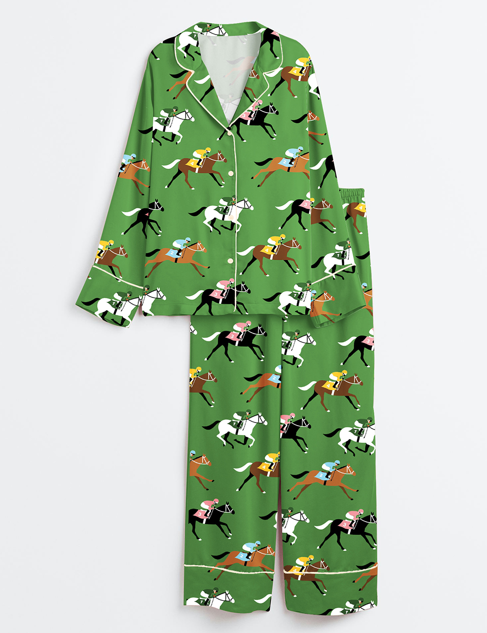 Womenâ€™s Kentucky Derby Day Long Sleeve Satin Pajama Set