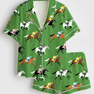 Womenâ€™s Kentucky Derby Day Short Sleeve Satin Pajama Set