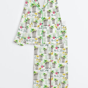 Womenâ€™s Kentucky Derby Mint Julep Horse Racing Run For The Roses Long Sleeve Satin Pajama Set