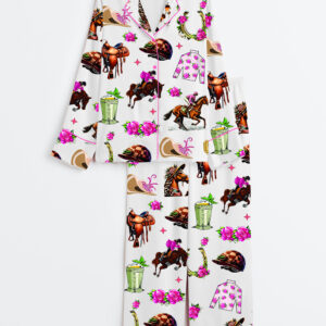 Womenâ€™s Kentucky Derby Run For The Roses Kentucky Horse Racing Western Long Sleeve Satin Pajama Set