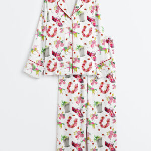 Women's Kentucky Derby Western Horse Pattern Long Sleeve Satin Pajamas Set