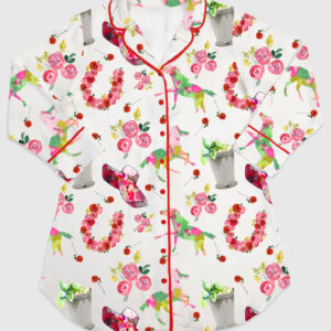 Womenâ€™s Kentucky Derby Western Horse Pattern Long Sleeve Satin Sleep Shirt