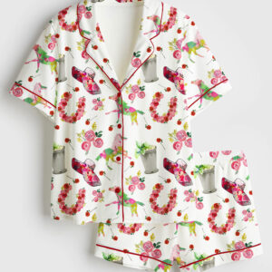 Women's Kentucky Derby Western Horse Pattern Short Sleeve Satin Pajama Set