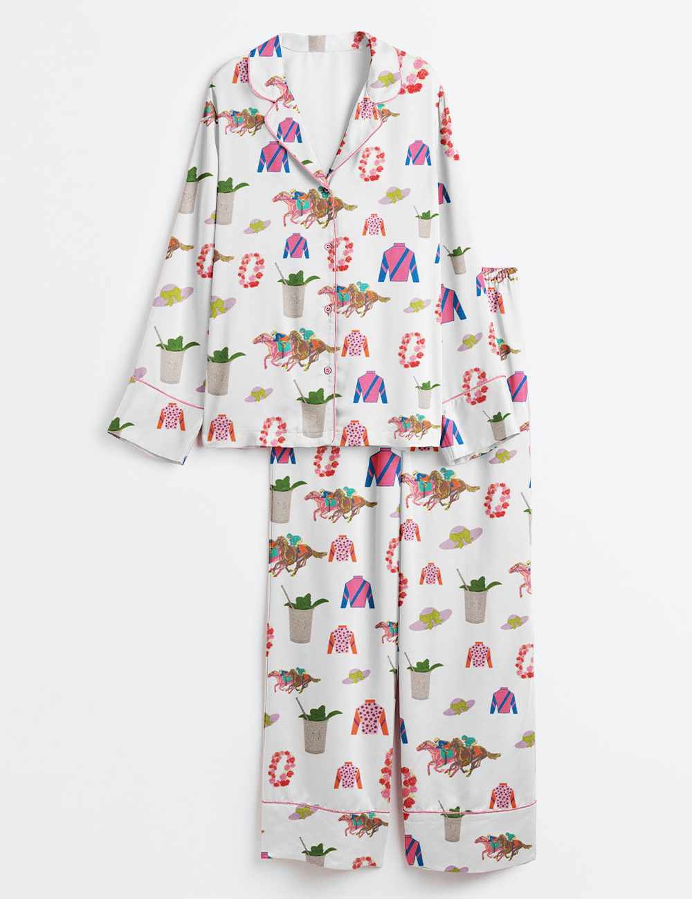 Womenâ€™s  Kentucky Horse Derby Western Long Sleeve Satin Pajama Set