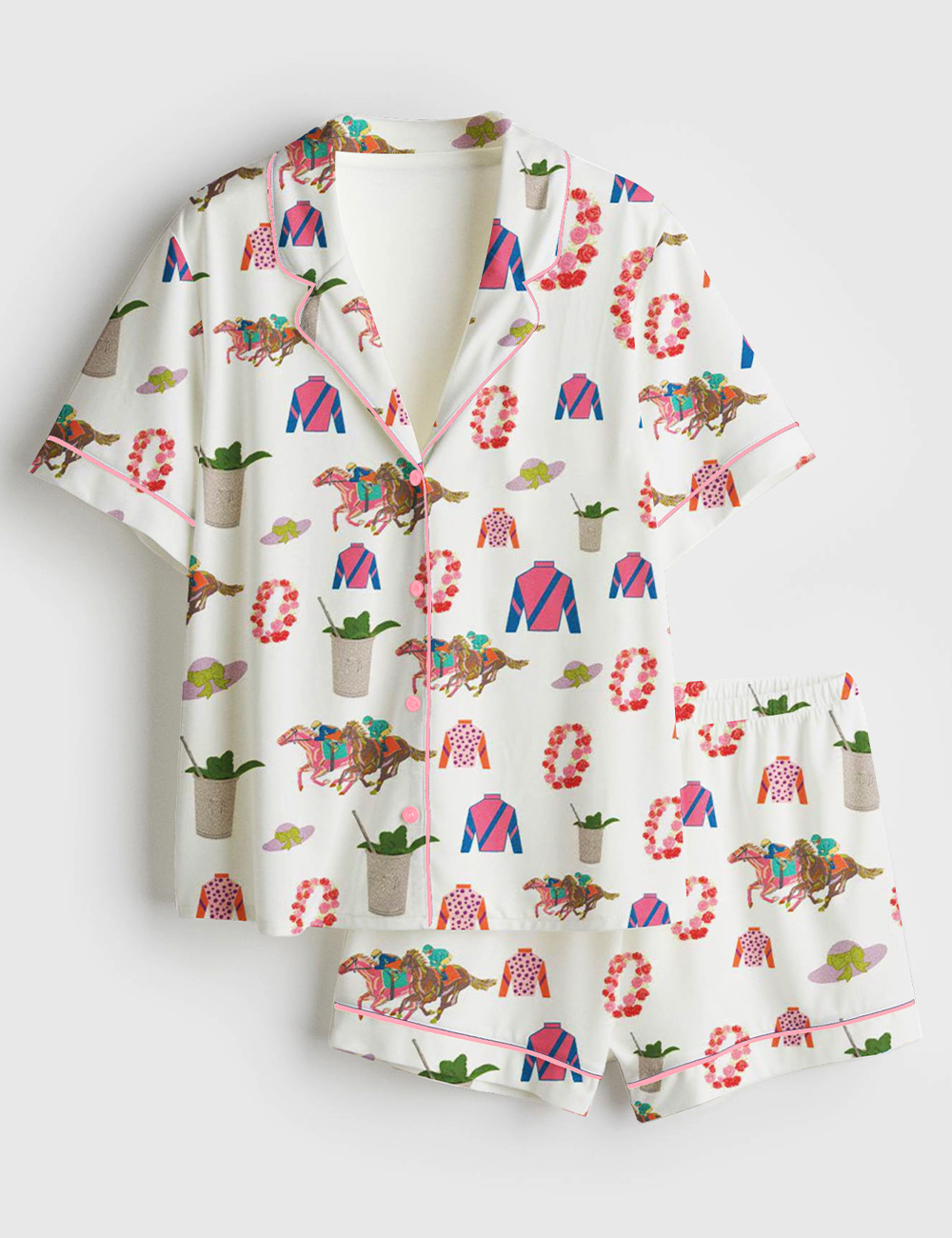 Womenâ€™s Kentucky Horse Derby Western Short Sleeve Satin Pajama Set