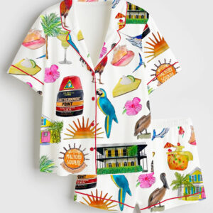 Women's Key West Florida Travel Short Sleeve Satin Pajama Set