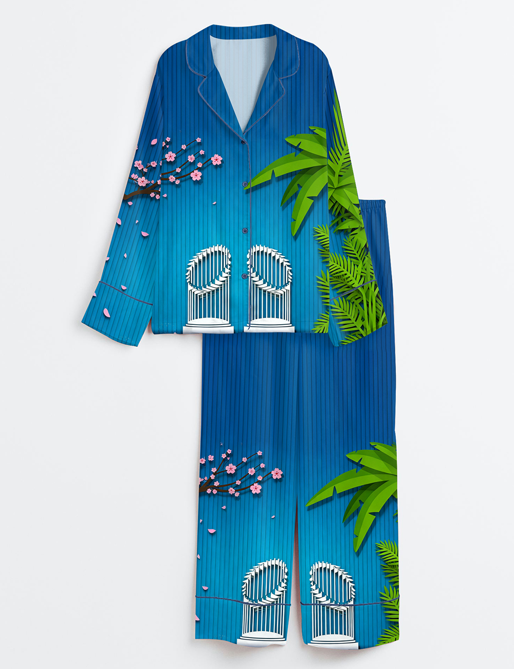 Women's LA Dodgers 2024 2025 World Series Champions Long Sleeve Satin Pajamas Set