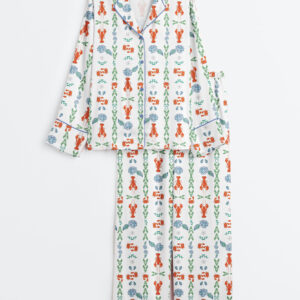 Womenâ€™s La Dolce Vita Lobster New England Coastal Fisherman Long Sleeve Satin Pajama Set