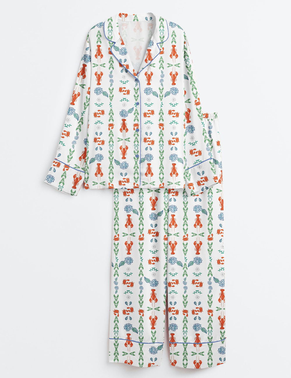 Women's La Dolce Vita Lobster New England Coastal Fisherman Long Sleeve Satin Pajamas Set