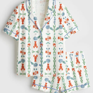 Womenâ€™s La Dolce Vita Lobster New England Coastal Fisherman Short Sleeve Satin Pajama Set