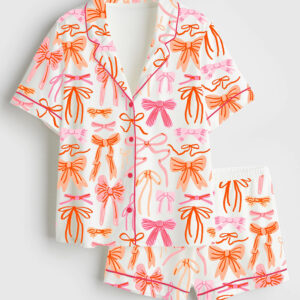 Women's Lace And Ribbons Coquette Bow Short Sleeve Satin Pajama Set