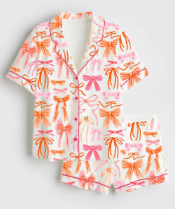 Women's Lace And Ribbons Coquette Bow Short Sleeve Satin Pajama Set