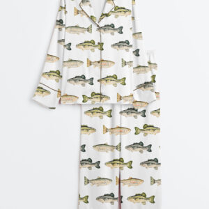 Women's Lake Fishing Long Sleeve Satin Pajama Set