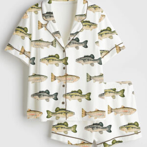 Women's Lake Fishing Short Sleeve Satin Pajama Set