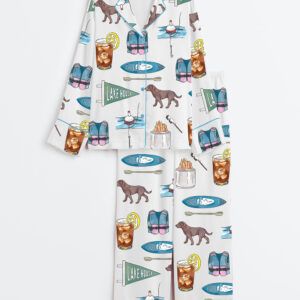 Womenâ€™s Lake House Icons Long Sleeve Satin Pajama Set