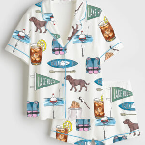 Womenâ€™s Lake House Icons Short Sleeve Satin Pajama Set