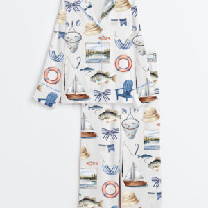 Womenâ€™s Lake Life Coastal Vacation Summer Vibes Long Sleeve Satin Pajama Set