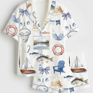 Womenâ€™s Lake Life Coastal Vacation Summer Vibes Short Sleeve Satin Pajama Set