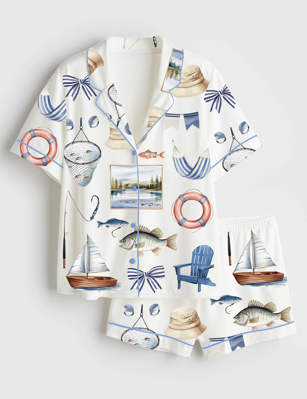 Womenâ€™s Lake Life Coastal Vacation Summer Vibes Short Sleeve Satin Pajama Set