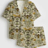 Womenâ€™s Large Scale Natural Habitat of Bees and Moths Wild Grass And Flowers Short Sleeve Satin Pajama Set