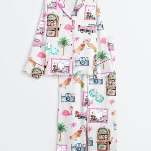 Womenâ€™s Las Vegas Bachelorette Cocktail Club Girls Trip Country Club Long Sleeve Satin Pajama Set