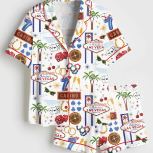 Womenâ€™s Las Vegas Travel Short Sleeve Satin Pajama Set