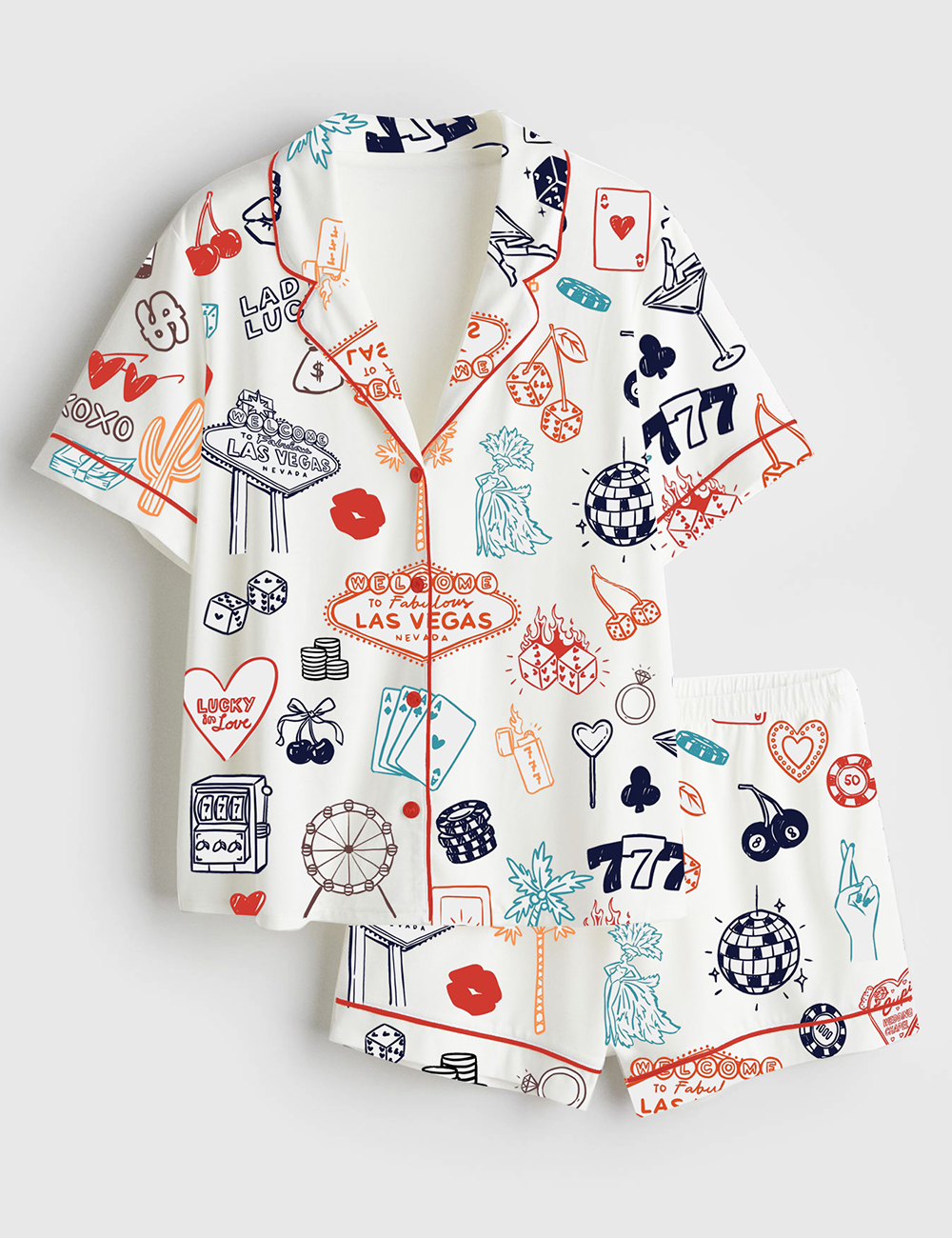 Womenâ€™s Las Vegas Wedding Casino Party Short Sleeve Satin Pajama Set