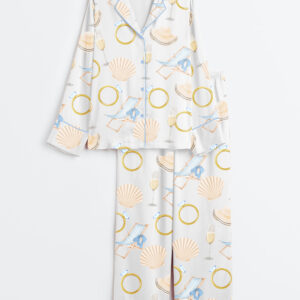 Women's Last Toast On The Coast Bachelorette Summer Beach Print Long Sleeve Satin Pajamas Set