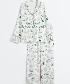 Women's Last Trail Before the Veil Camp Bachelorette Mountain Bride Hiking Bridal Party Long Sleeve Satin Pajama Set