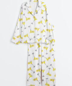 Women's Lemon Drop Martini Long Sleeve Satin Pajama Set