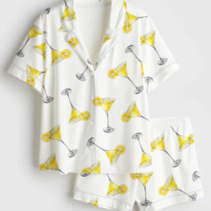 Womenâ€™s Lemon Drop Martini Short Sleeve Satin Pajama Set