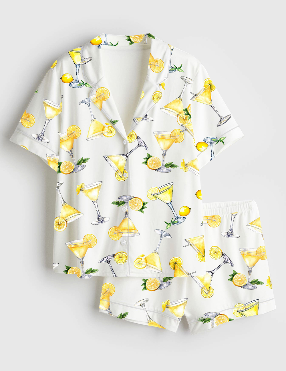 Womenâ€™s Lemon Drop Martini Watercolor Cocktail Beverage Alcohol Wedding Clipart Margarita Short Sleeve Satin Pajama Set