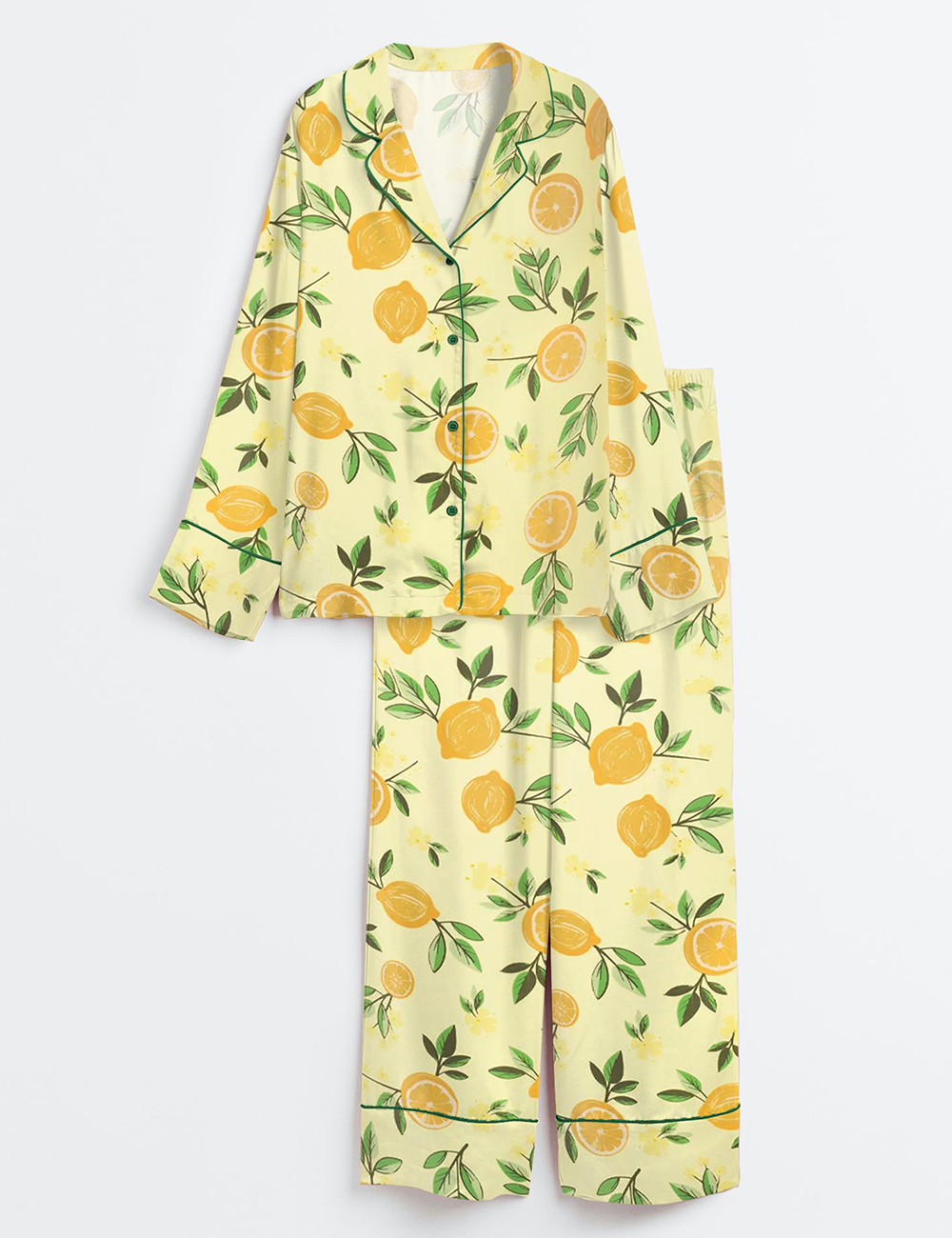 Womenâ€™s Lemon Floral Long Sleeve Satin Pajama Set