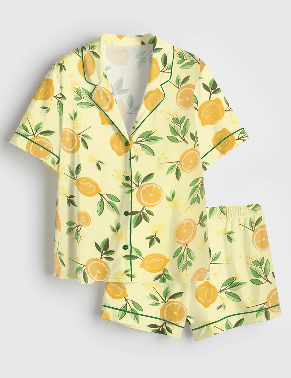 Womenâ€™s Lemon Floral Short Sleeve Satin Pajama Set