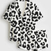 Women's Leopard Color Block Short Sleeve Satin Pajama Set