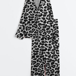 Women's Leopard Print Long Sleeve Satin Pajama Set